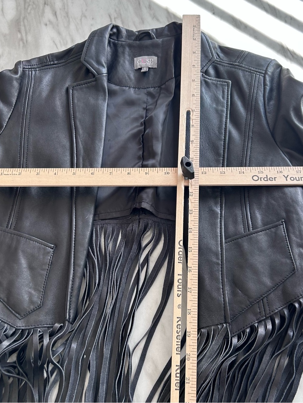 🖤MAKE OFFER🖤 Cusp Neiman Marcus Black Fringe Leather Boho Crop Fest Jacket MED - Picture 5 of 8